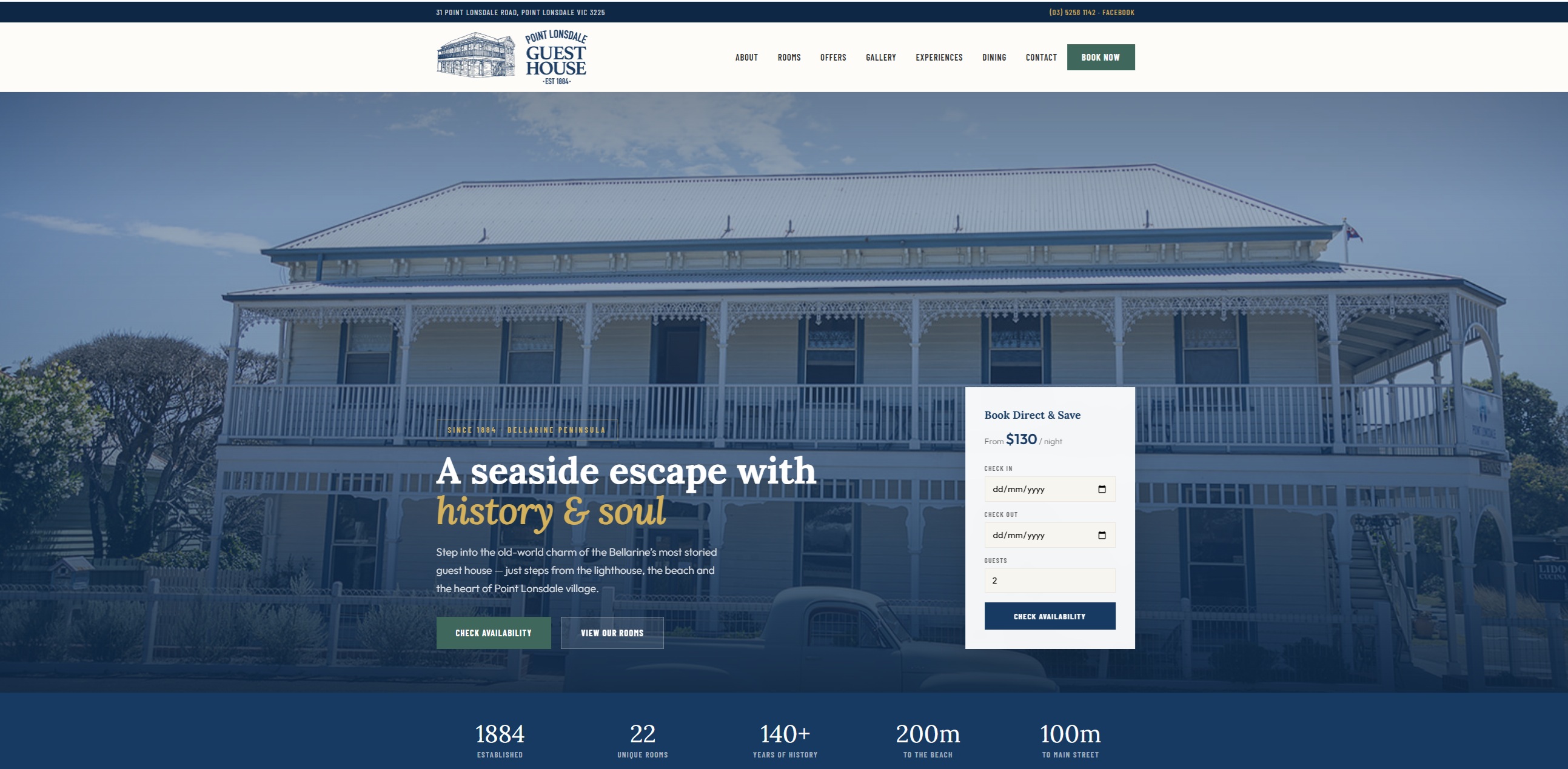 Point Lonsdale Guest House homepage, heritage seaside escape on the Bellarine Peninsula